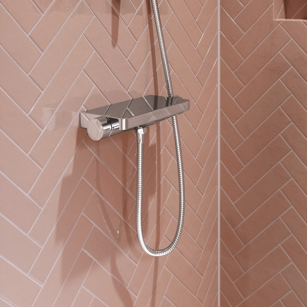 Close up image of the Britton Hoxton Chrome Thermostatic Shower Valve